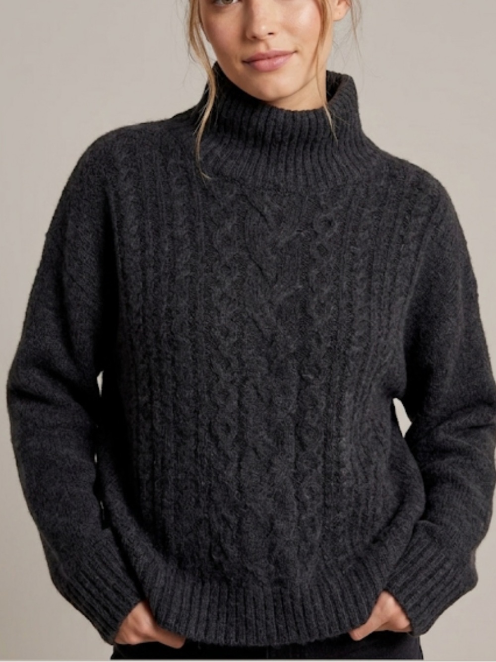 Gap Forever Cozy Cable Knit Mock Neck Black Sweater